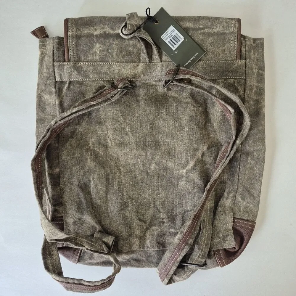 Myra Bag Large Canvas Leather Distressed Upcycled Chateau Backpack S-1004